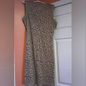 Calvin Klein Tan Sleeveless Sheath Dress Mock Neck Midi